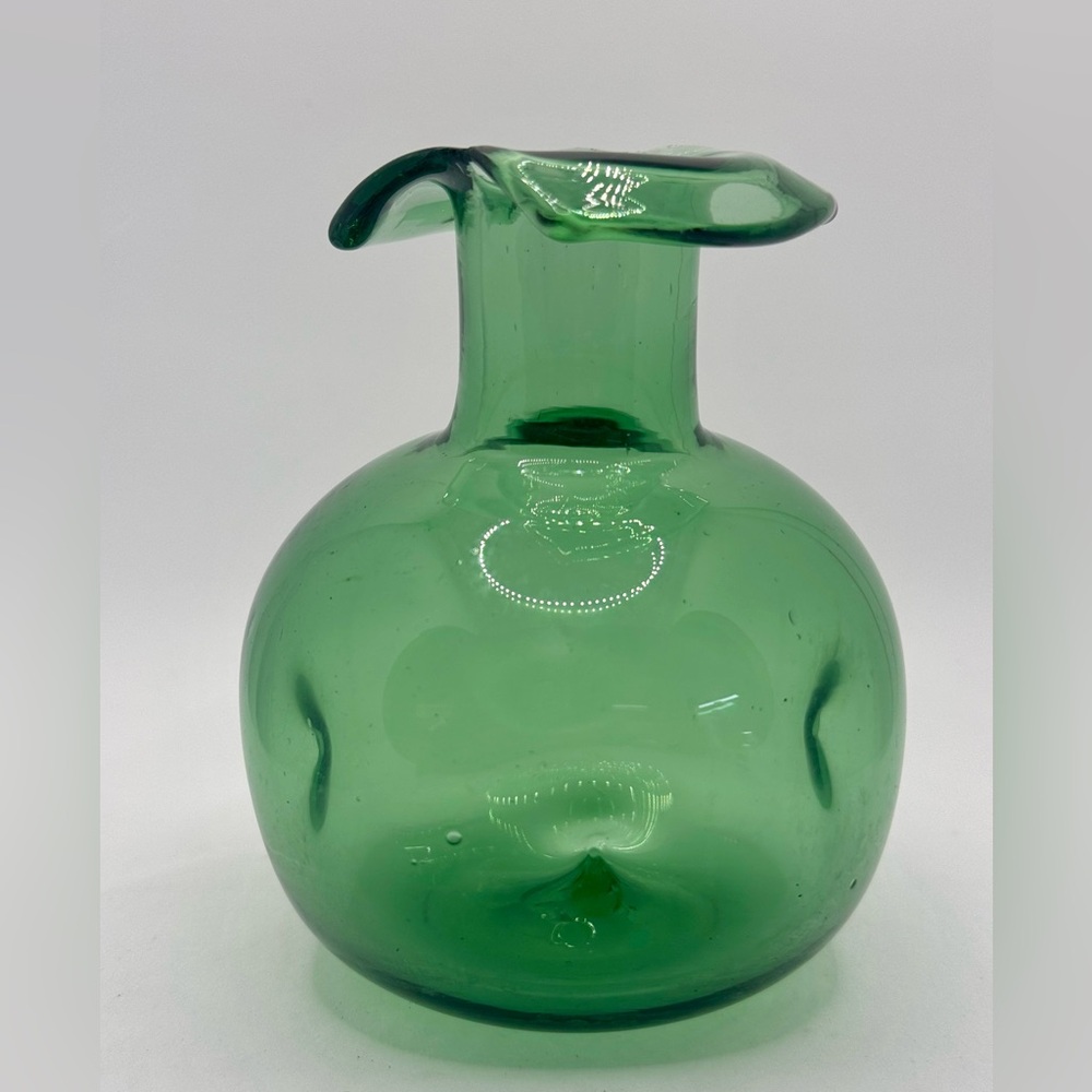 Vintage Empoli Verde 1970's Italian Green Glass Dimpled Vase 4.5”